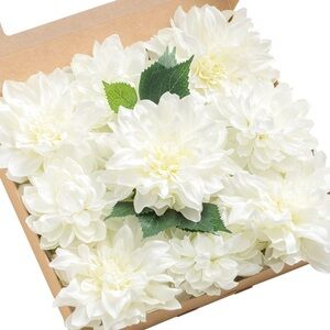 Artificial Flowers 9pcs Silk Dahlia 5.5"/4.5" Fake Flowers for DIY Wedding Ivory